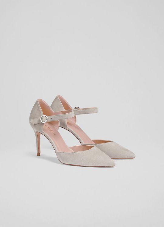Monet Grey Suede Ankle Strap Heels