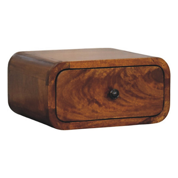 Artisan Furniture Bois massif Avora Mini châtaignier table de chevet à fixation murale, 1 tiroir, marron foncé