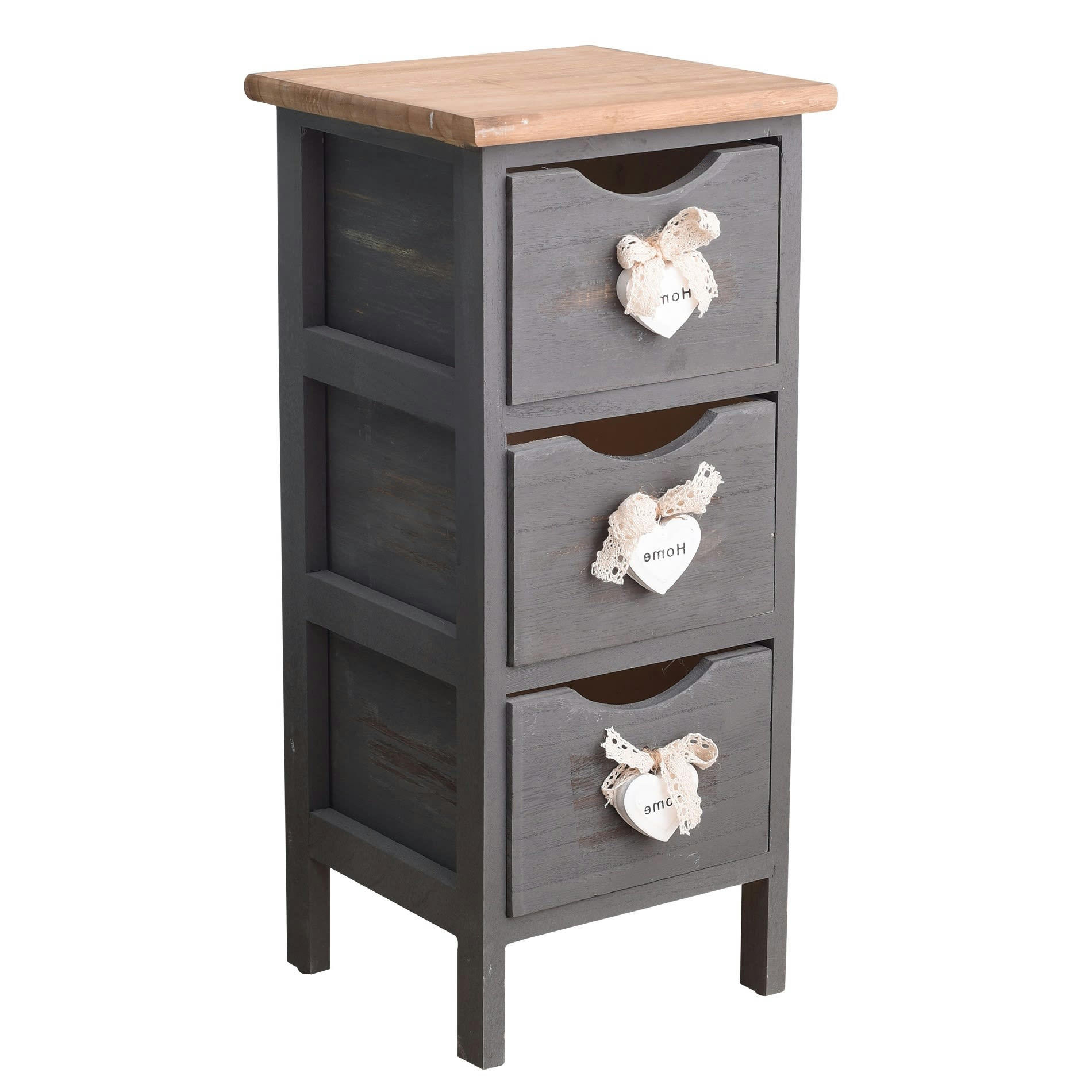 - Table de chevet coeur étroit avec 3 tiroirs en bois gris et brun