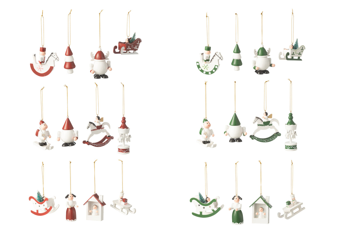 J-Line kersthanger - hout - groen/rood - 2 dozen van 12 stuks