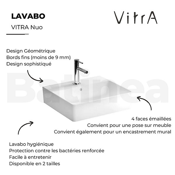 Lavabo VitrA Nuo 50 cm avec trop-plein