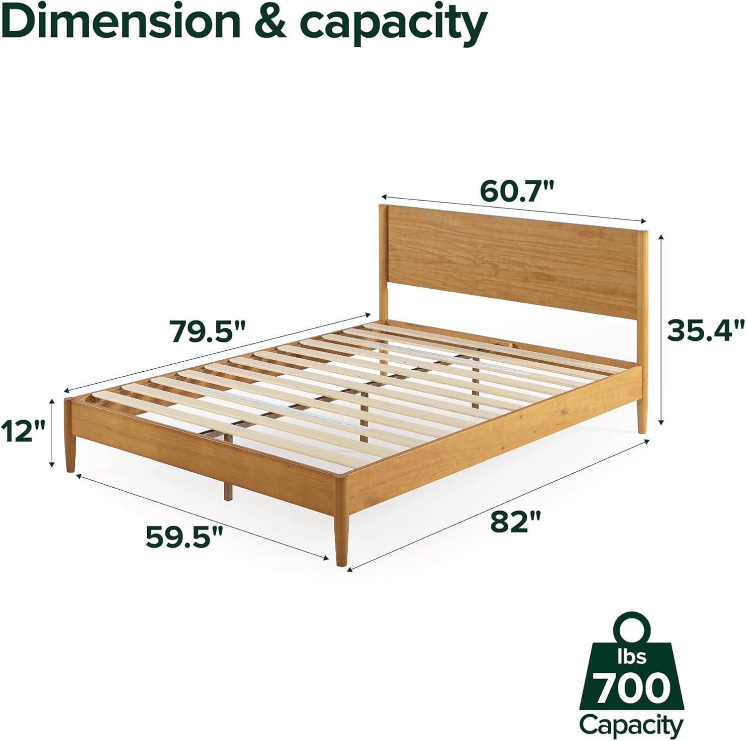 Zinus Allen Mid Century Wood Platform Bed Frame, Solid Wood Foundation, Wood Slat Support, No Box Spring Needed, Easy Assembly, Queen