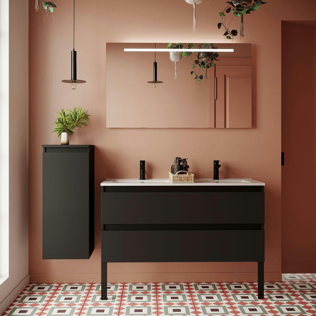 HUDSON - Meuble salle de bain 2 vasques posées 120cm 2 tiroirs Noir