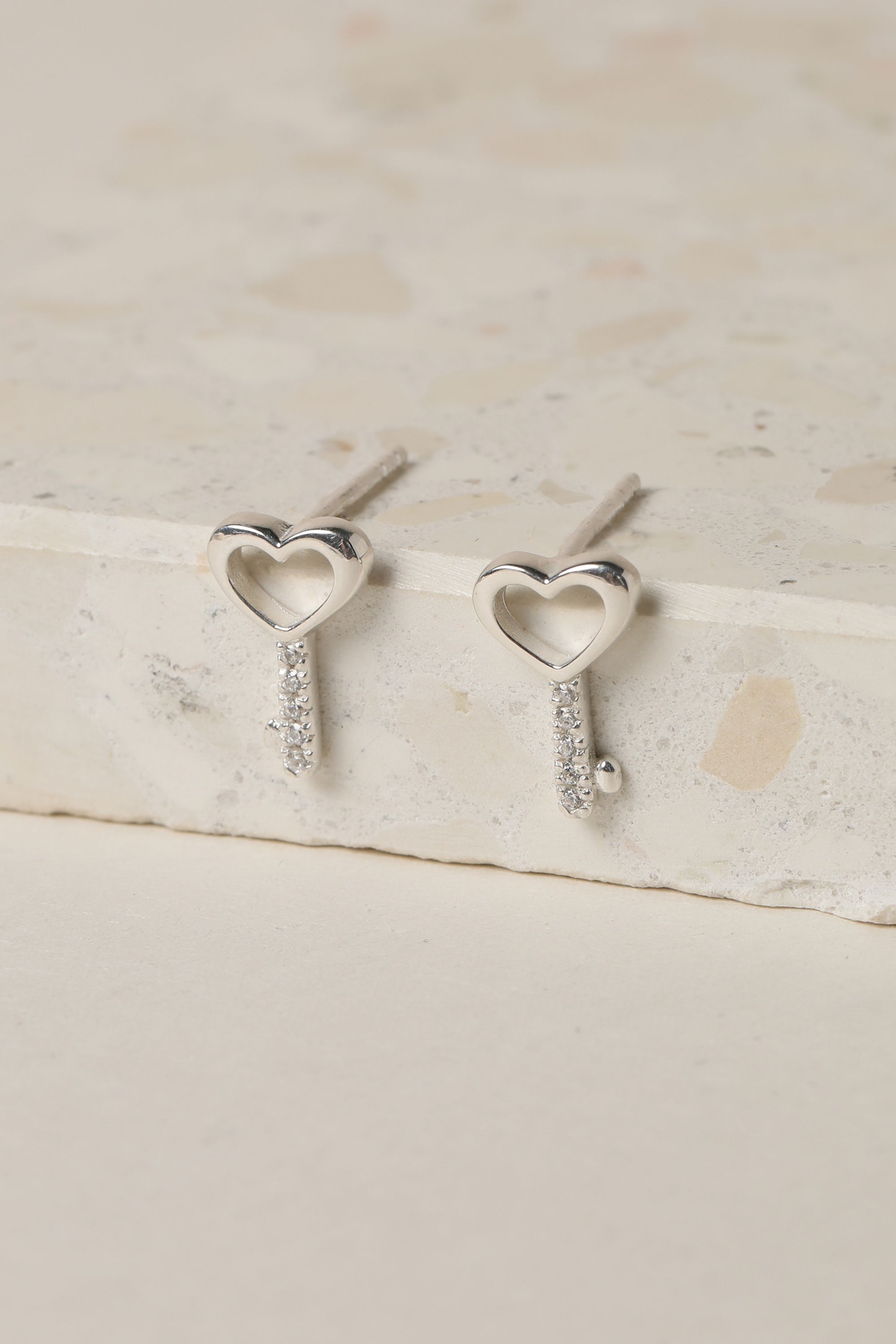 Simply Silver Sterling Silver 925 Polished Heart Key Stud Earrings