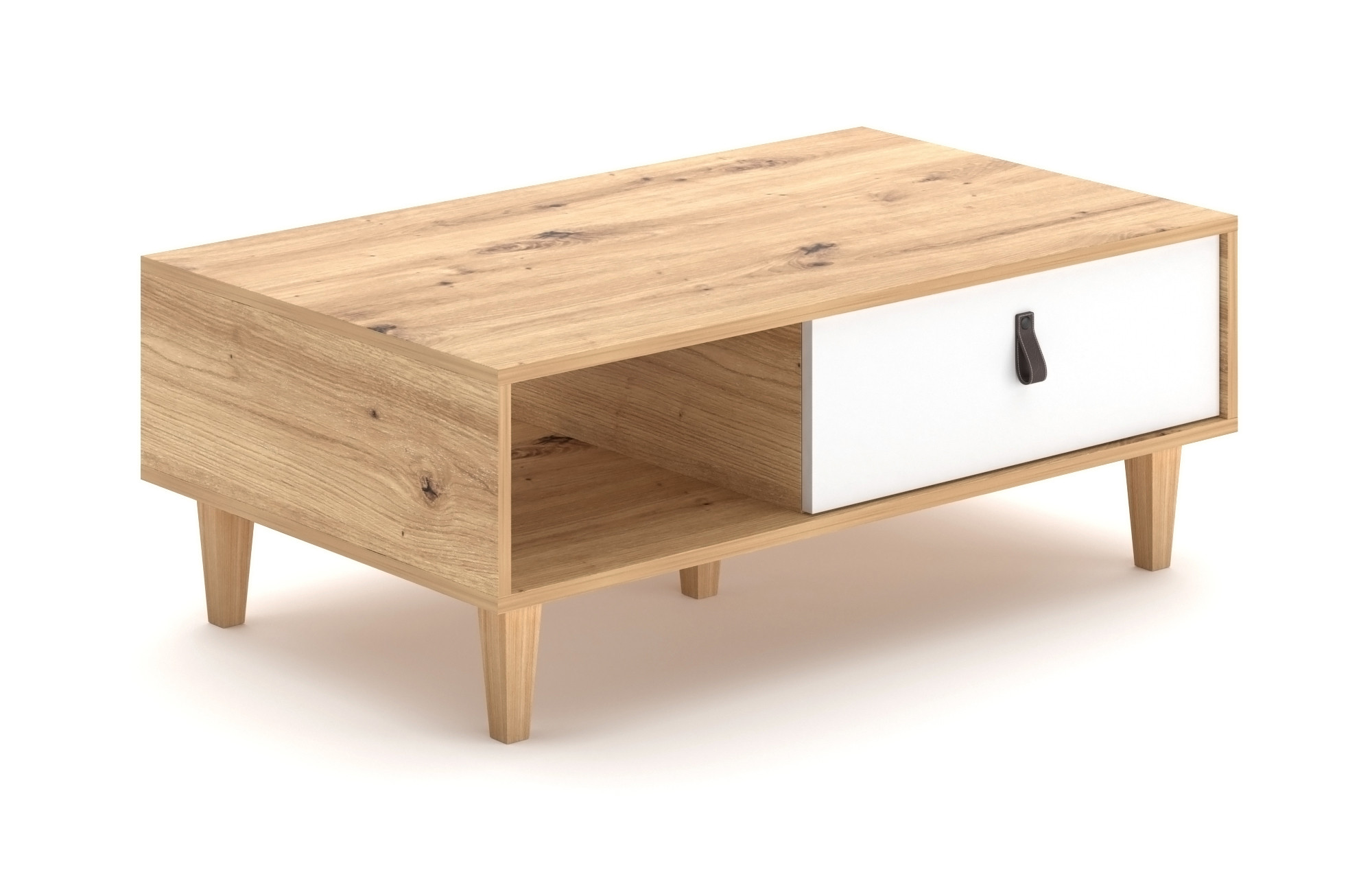 Stolik Kawowy 100 cm z Szufladą DĄB ARTISAN/BIAŁY