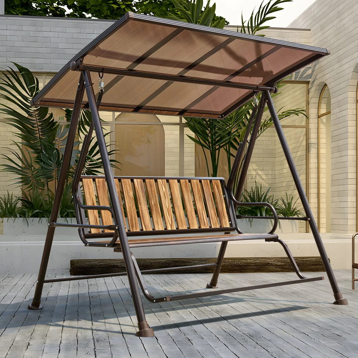 EROMMY Outdoor Patio Swing Bed, Versatile 3-in-1 Design with Adjustable Backrest and Hardtop, Includes Cushions and Pillow