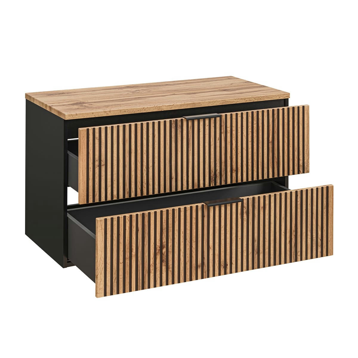 - Meuble sous-vasque 100cm plan de toilette naturel et noir