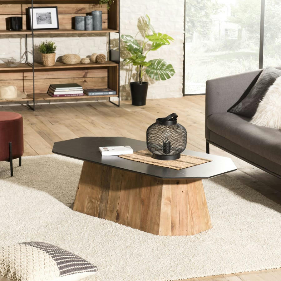 ANDREA - Table basse octogonale en pin recyclé L120