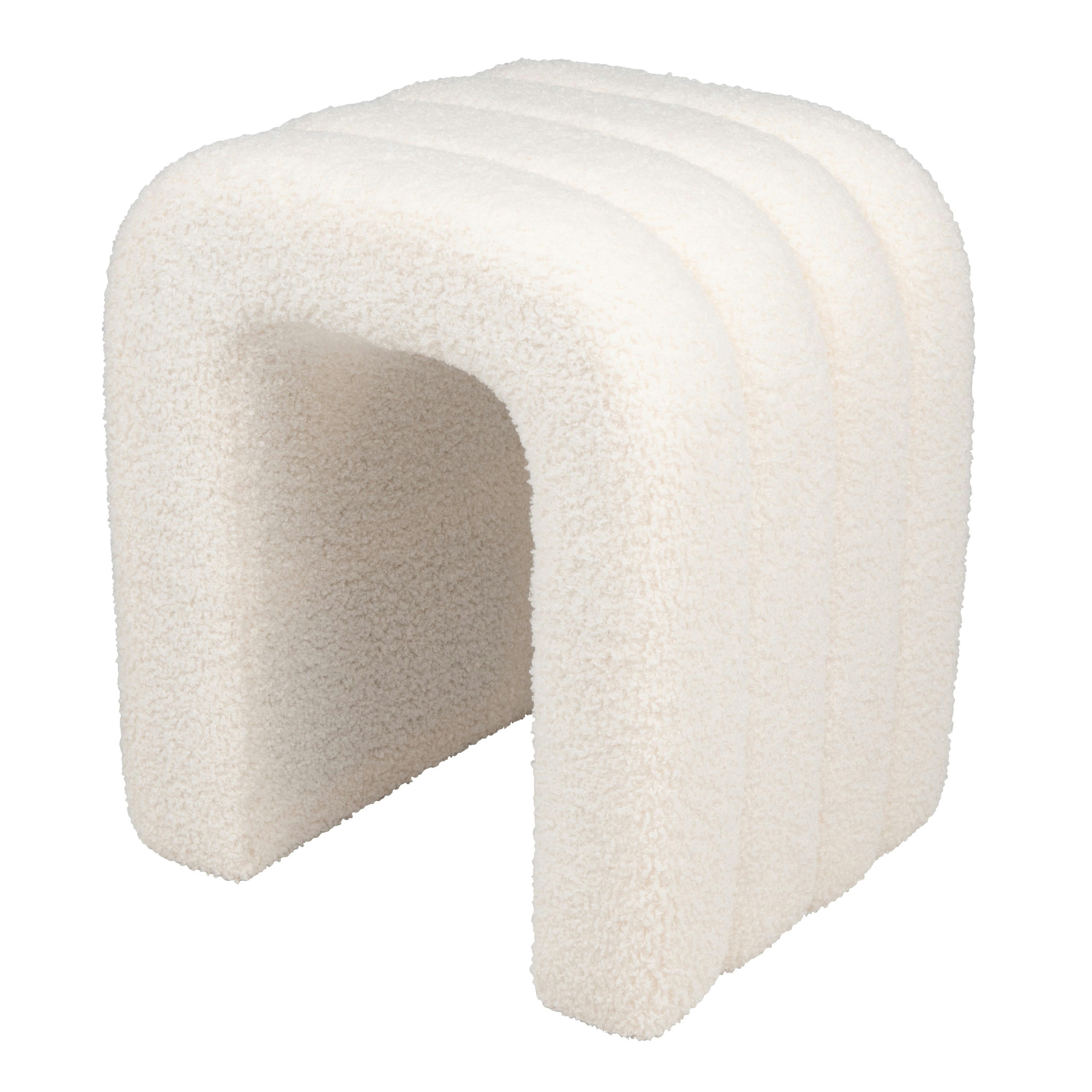 URIEL - Pouf en tissu écru effet laine bouclée