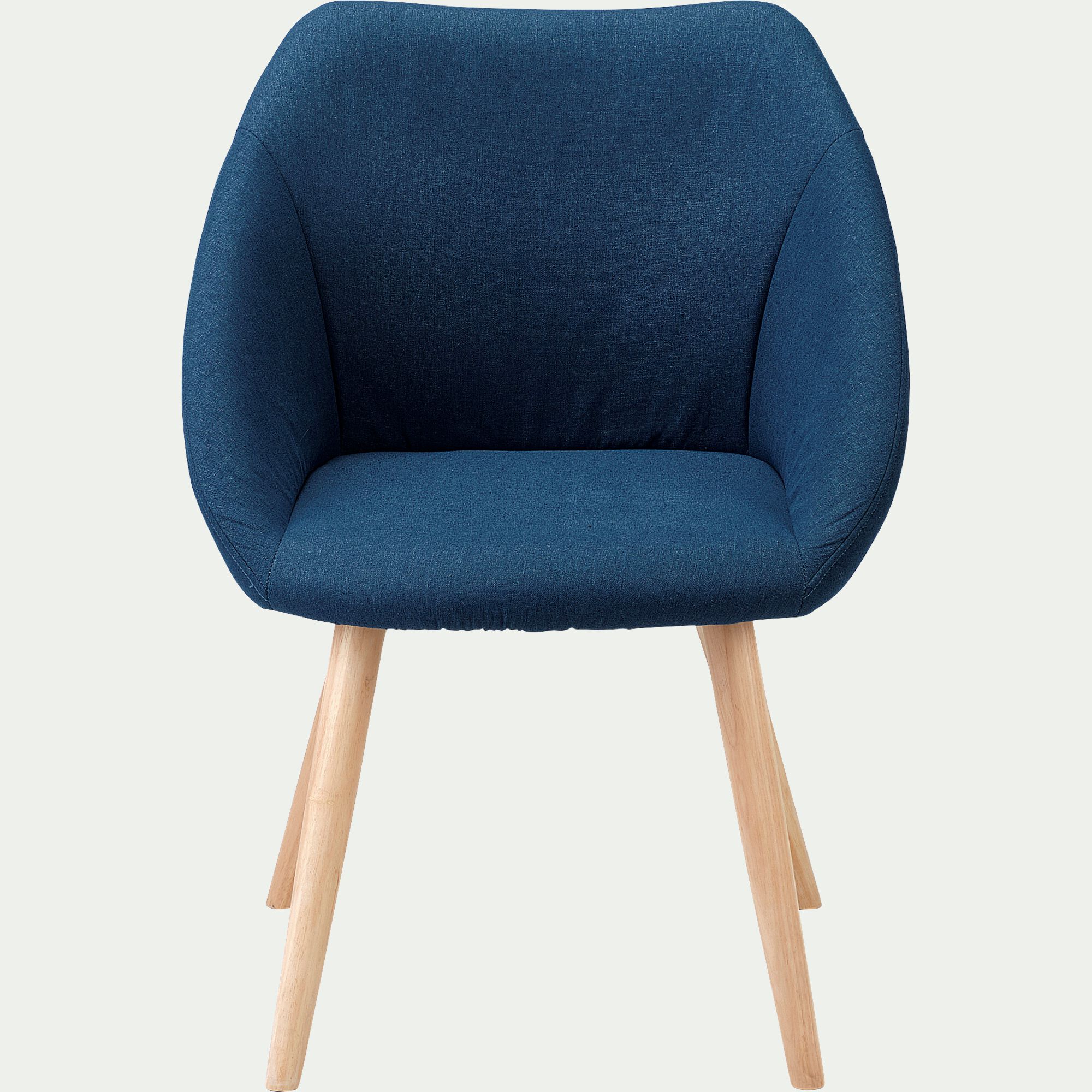 DELINA - Chaise en tissu avec accoudoirs et piétement naturel - bleu figuerolles
