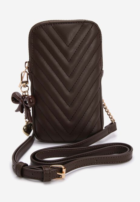 Womens Brown Quilted Charm Phone Holder