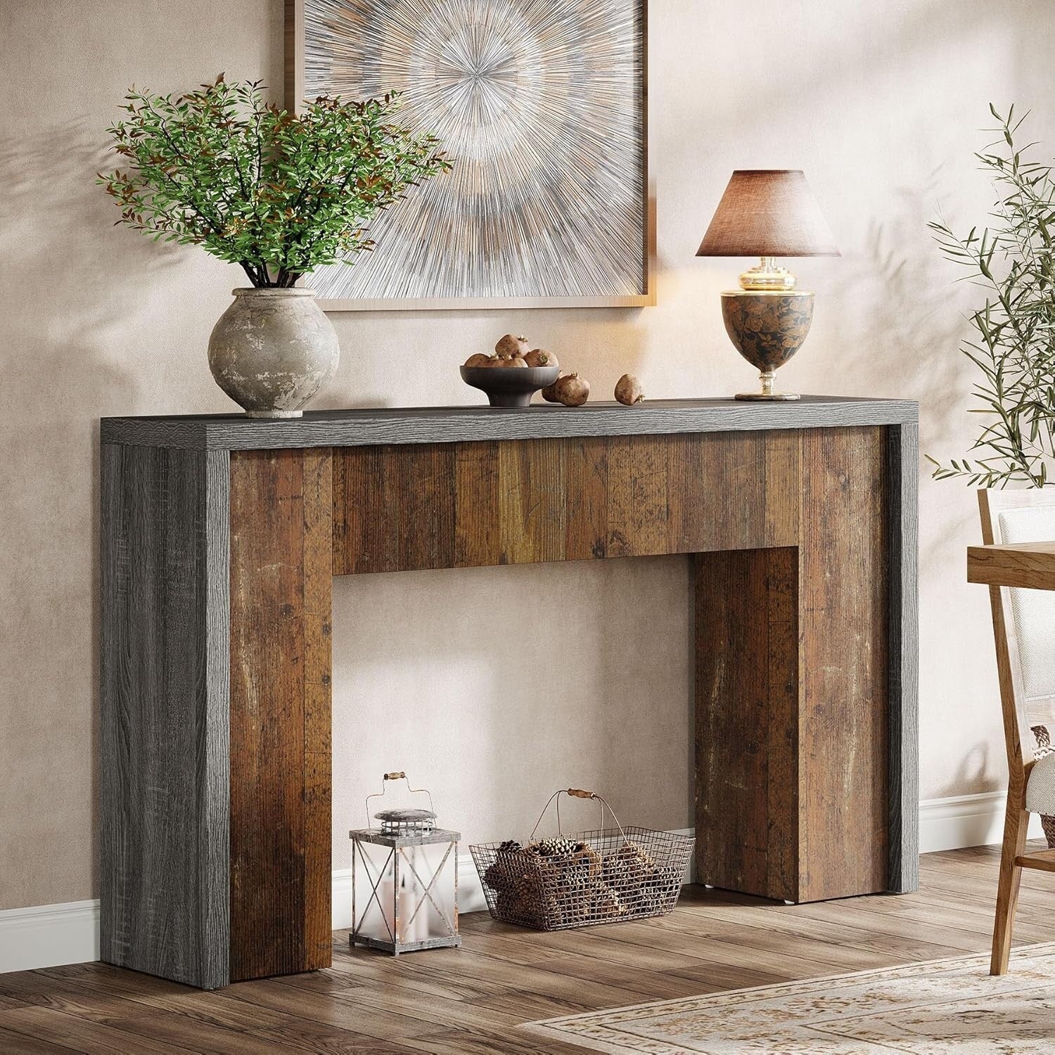 55 Inches Farmhouse Entryway Console Table, Wooden Sofa Table