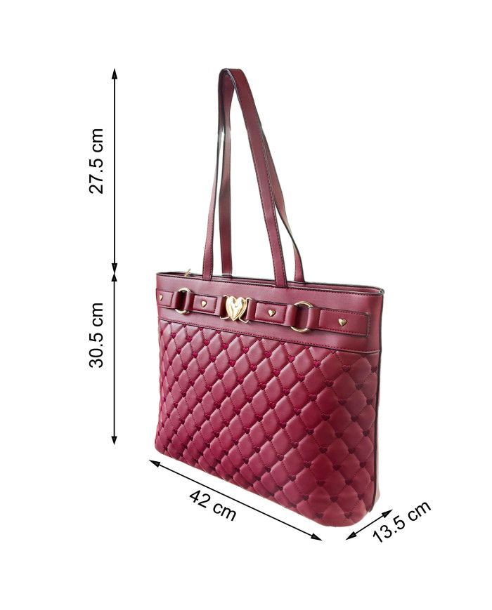 JFY Quilted Check Pattern And Heart Details Tote Bag