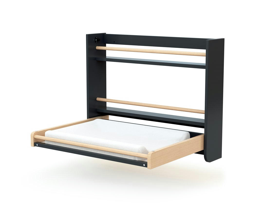 CONFORT - Table à langer murale gris graphite et hêtre verni