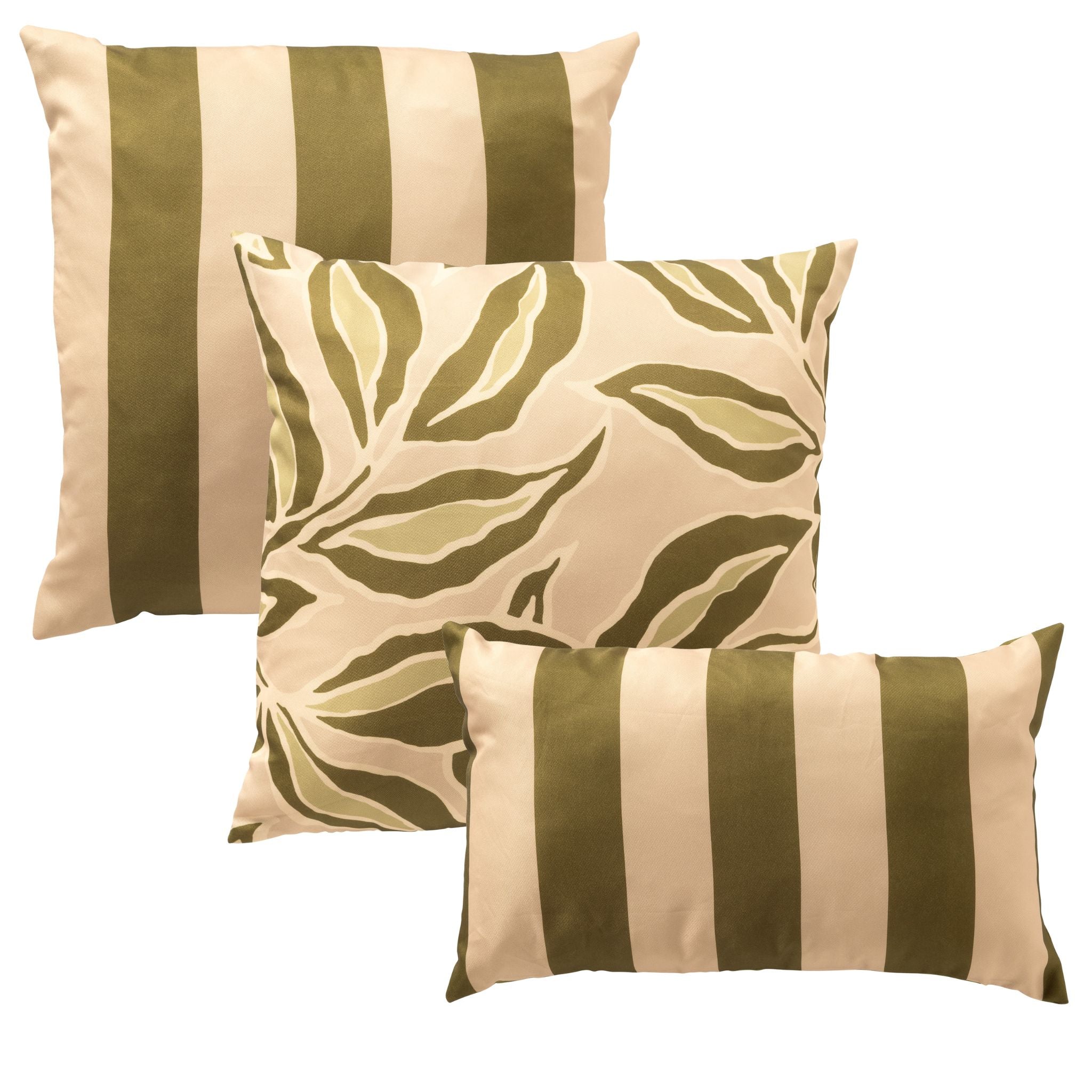 KUSSENSET - 3-delig - Elara Stripes - 45x45 cm, 30x50 cm - inclusief binnenkussens - beige, groen