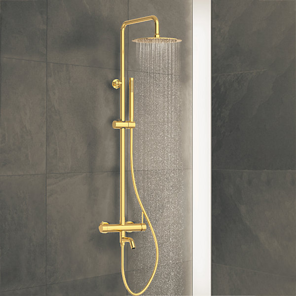 BALNEO Système de douche avec pommeau de pluie or brillant Acier inoxydable - Mitigeur de douche avec douchette CASCADE