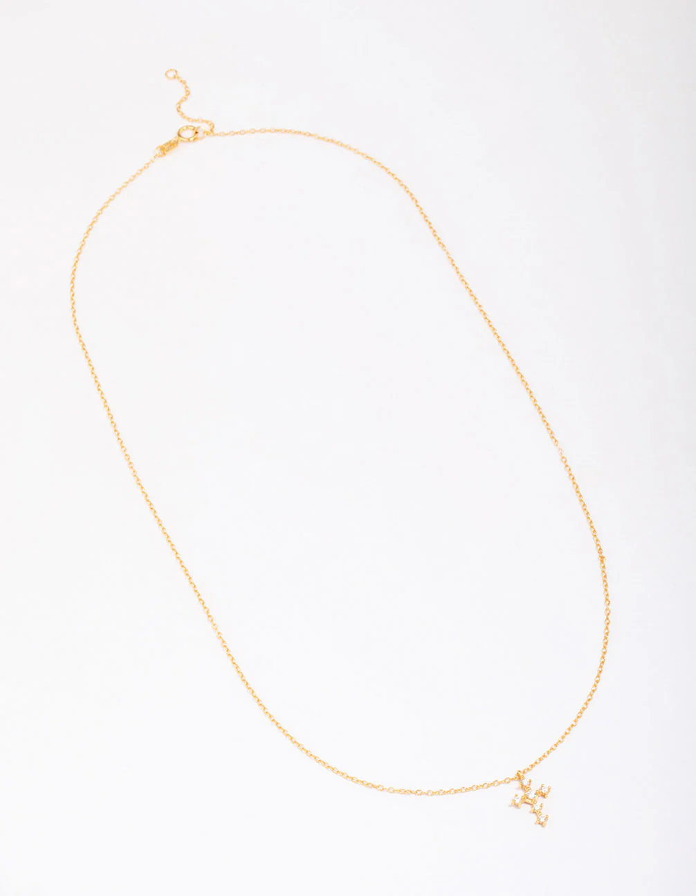 Gold Plated Sterling Silver Cubic Zirconia Round Cross Chain Necklace