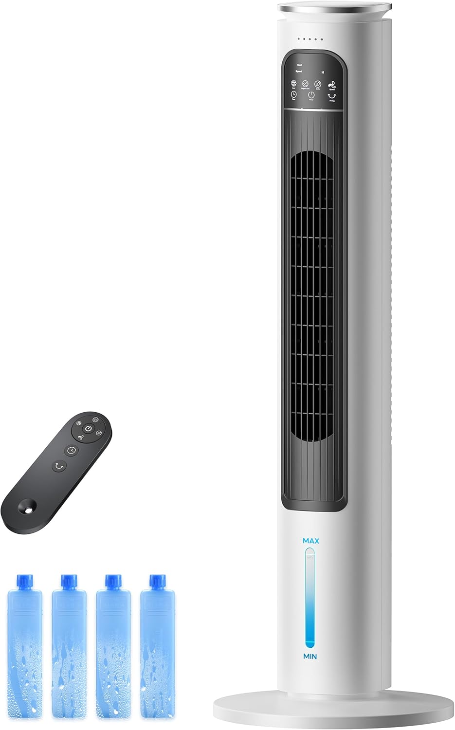 Windowless Portable Air Conditioner Ac Unit with Remote,37” Ventless Evaporative Air Cooler,Quiet Swamp Cooler for 4 Modes, Ductless Tower Fan For 12H Timer, Ice Packs for home White