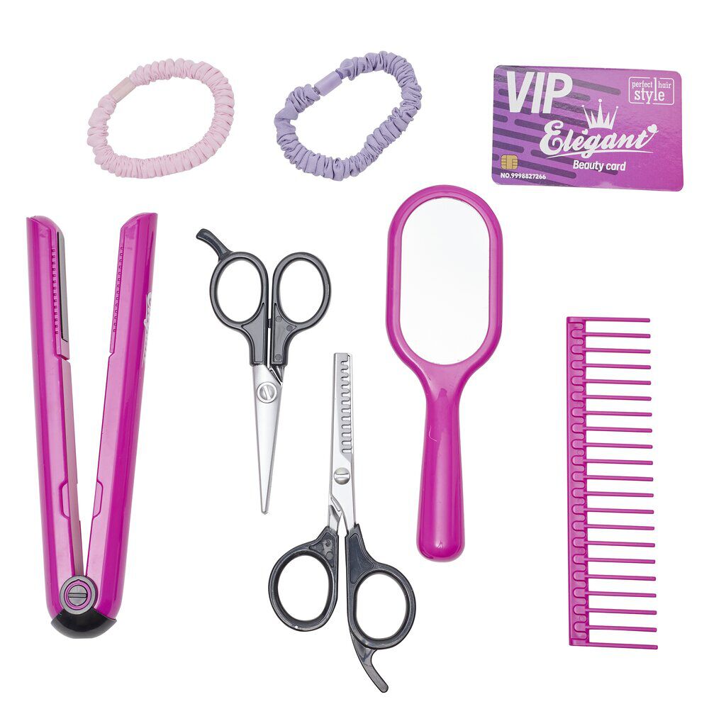 Set d'accessoires de coiffeuse 7 pièces avec trousse plastique rose