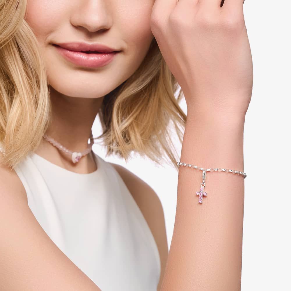 THOMAS SABO Silver Pink Cubic Zirconia Cross Charm 2032-051-9