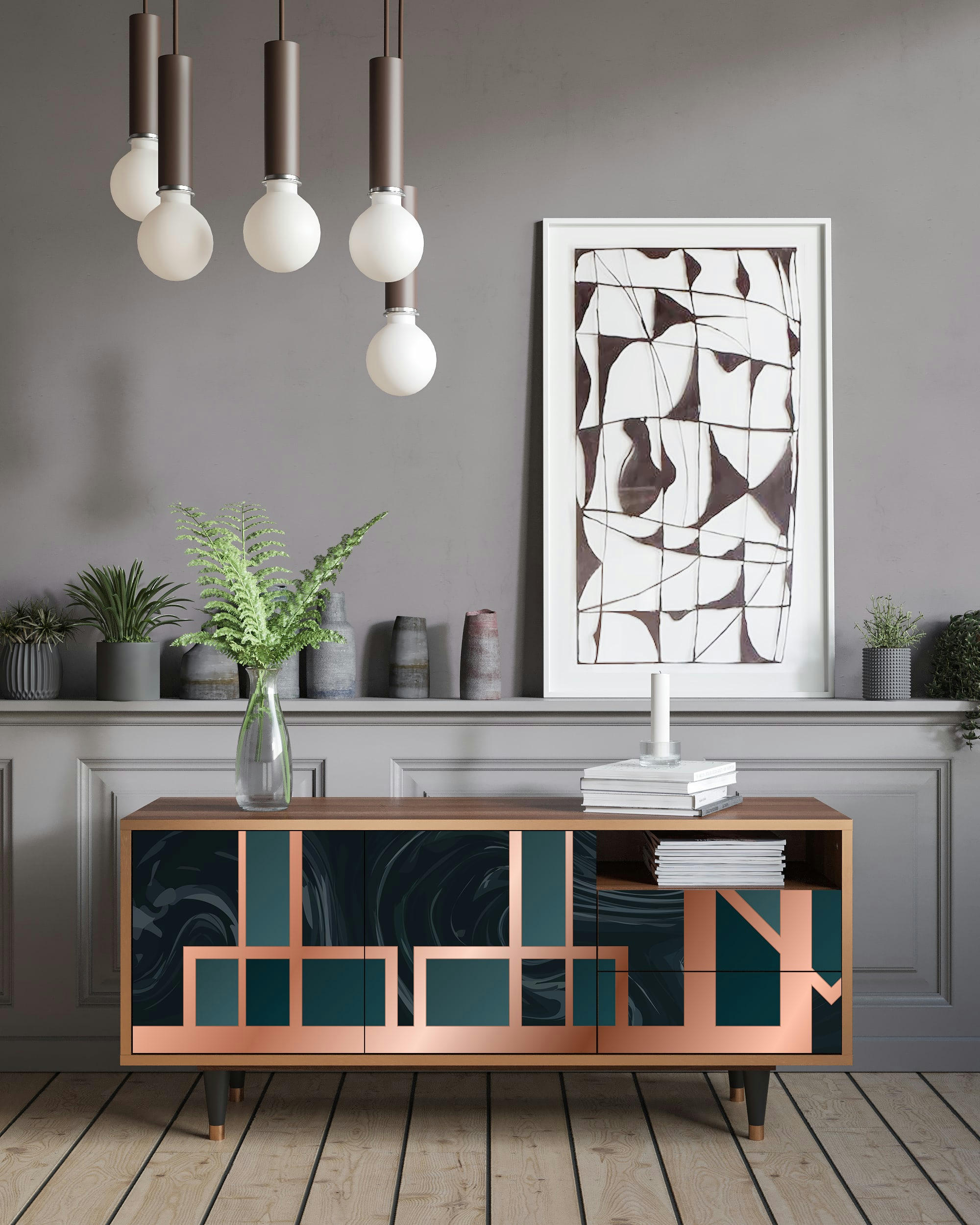 EMERALD METRO - Meuble TV  bleu-vert 2 tiroirs et 2 portes L 125 cm