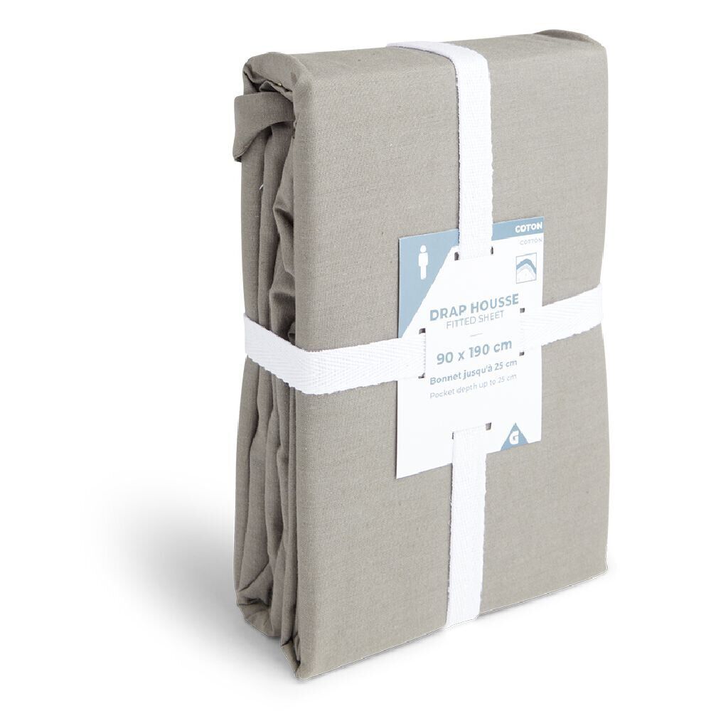 Drap housse 90x190cm 100% coton gris foncé