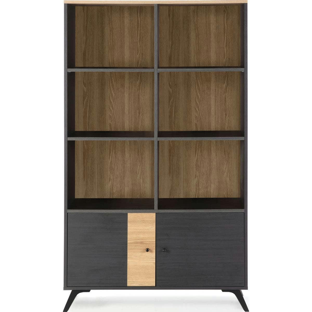 ZACK - Bibliothèque 2 portes effet bois noir et bois naturel 92 cm