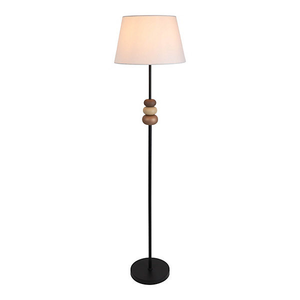 Lampadaire 'ELINA' hauteur 155 cm, D: 38 cm, métal noir/brun, abat-jour textile blanc, E27