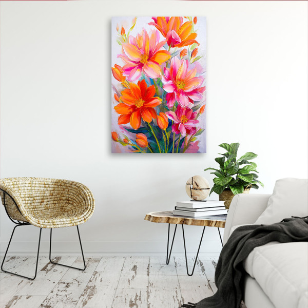 Feeby Obraz, Kwiaty Akwarela Pomarańczowy Różowy 40x60