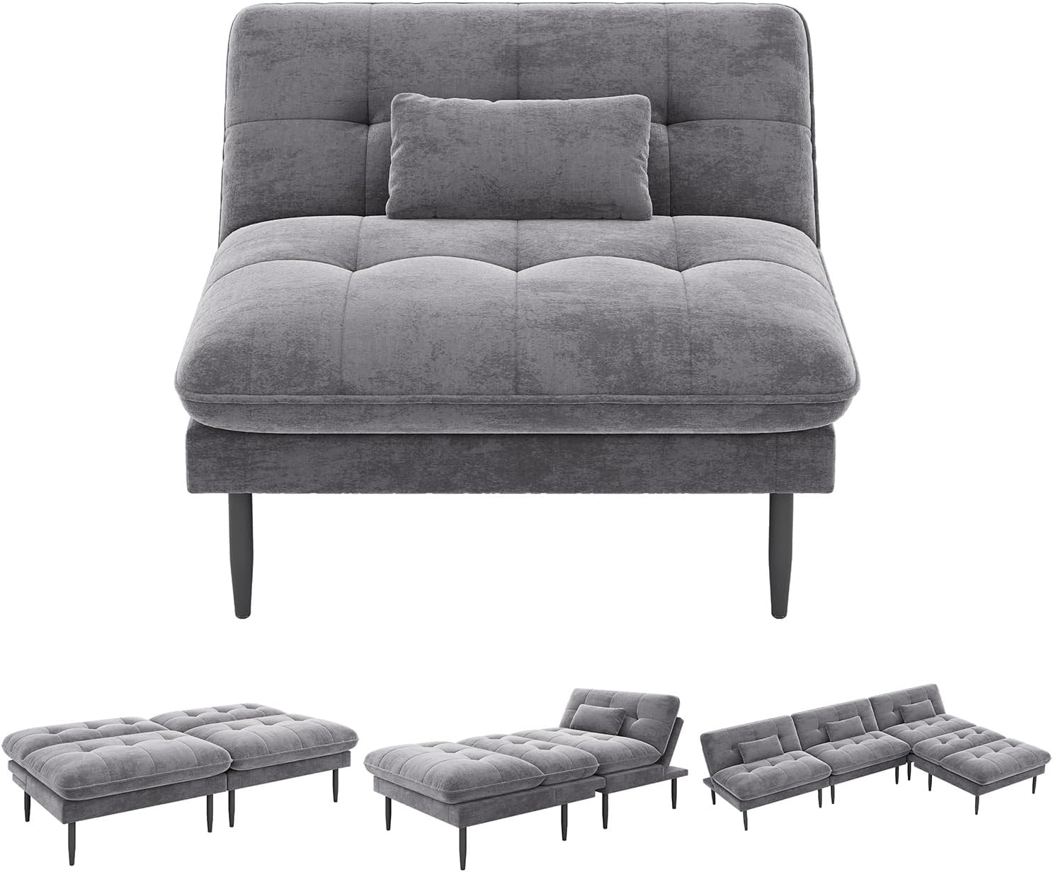 NEDYO Single Supplementary Unit of The Convertible Module, can be Matched with 70 inch Convertible Futon Sofa Bed, Used for DIY a Larger Sofa. Grey