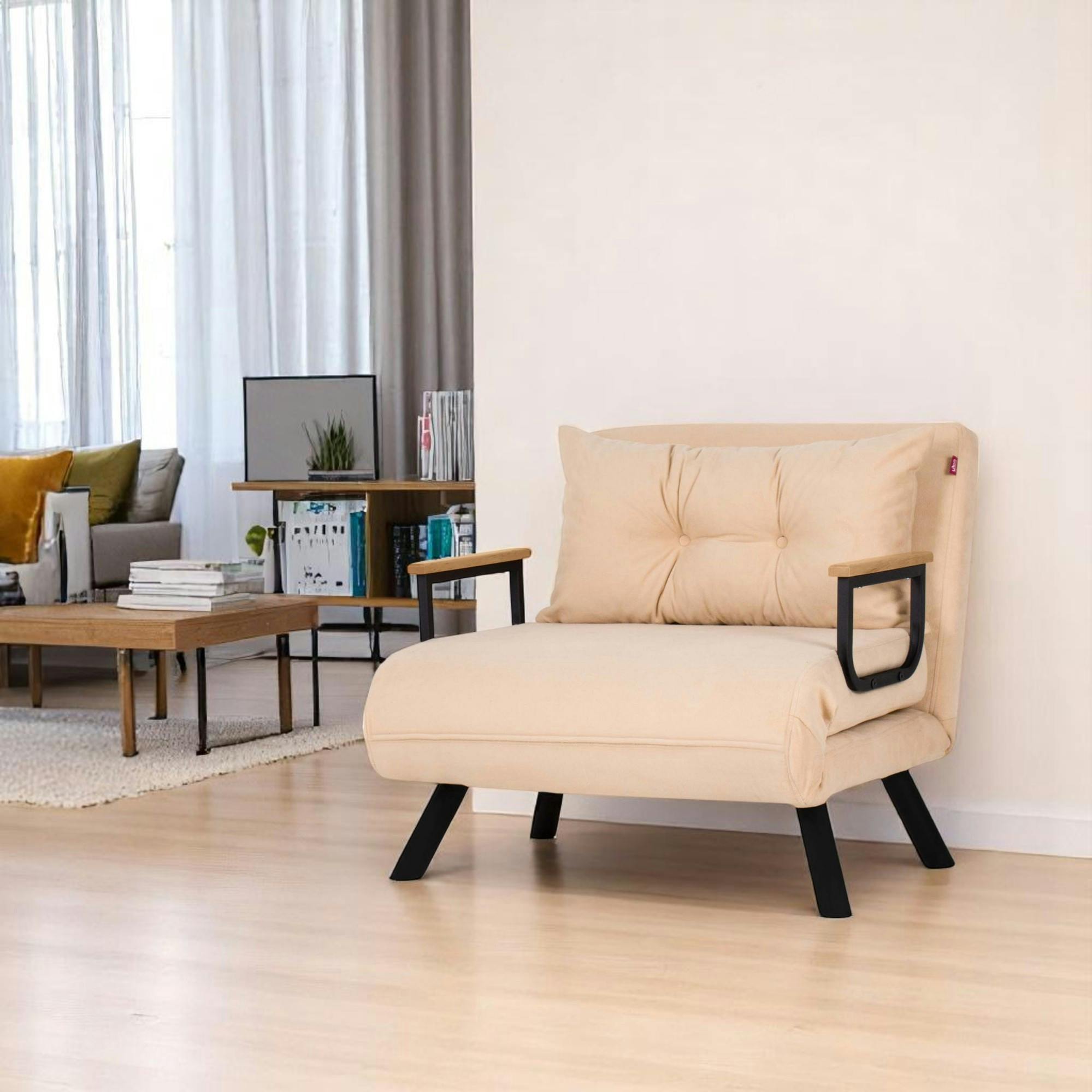 Fauteuil convertible beige - coussin assorti MODI
