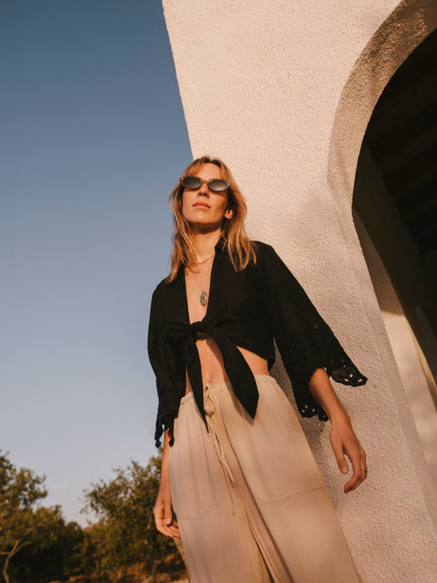 Cropped Shirt With Tie Detail