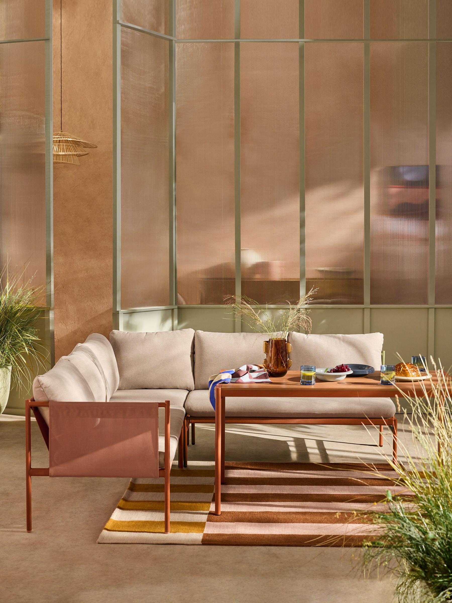 Estelle Garden Corner Dining Lounge Set in Terracotta
