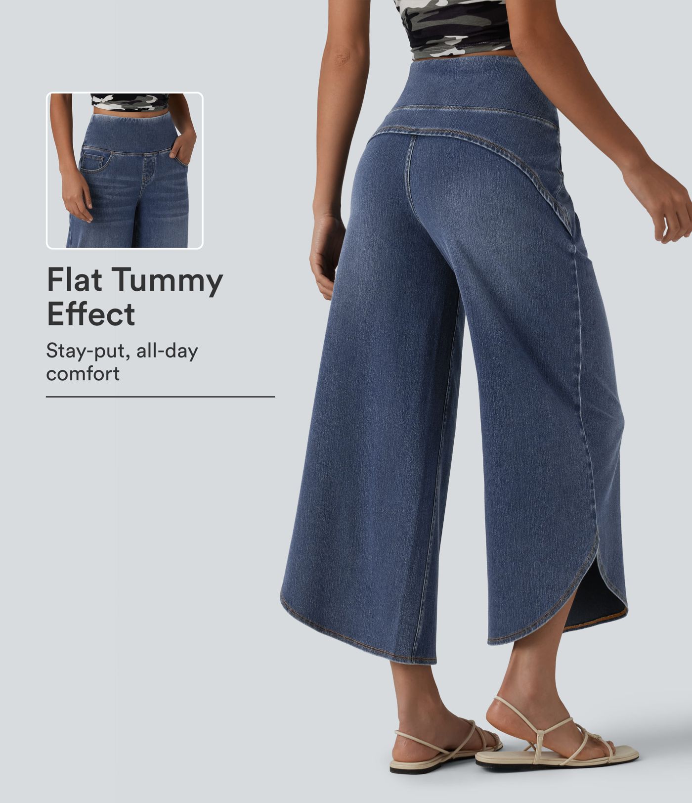 Halara Flex™ Jean large casual 7/8 ventre plat taille haute avec ourlet arrondi et poches