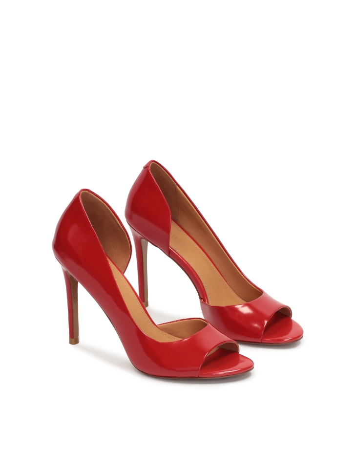 Red open-toe pumps