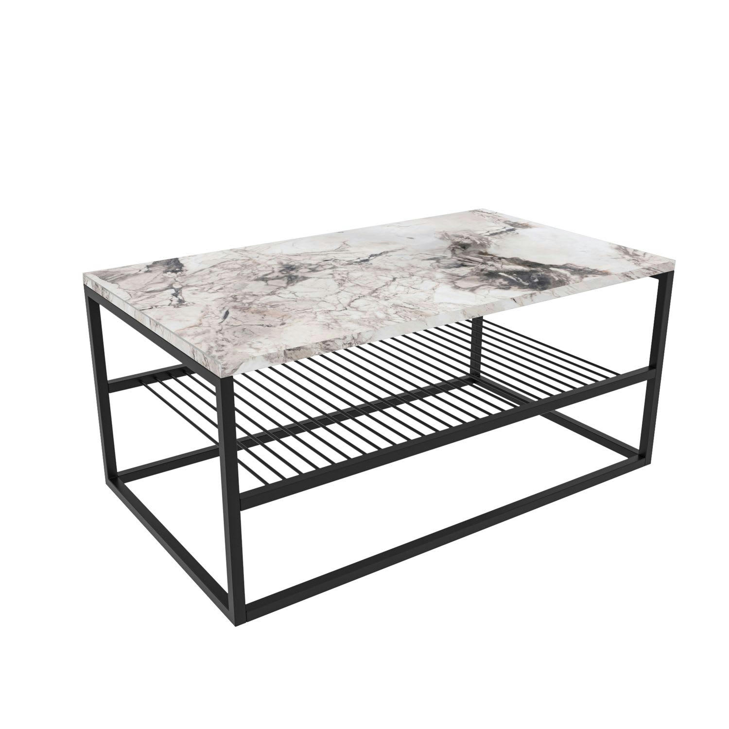 - Table basse en panneaux de particules et acier avec 1 étagère blanc