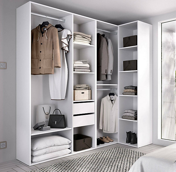 Grande Garde-robe Onyok, Meubles de chambre, Penderie de plain-pied, Placard à vêtements, 183x85 h205 cm, Blanc et Chêne clair