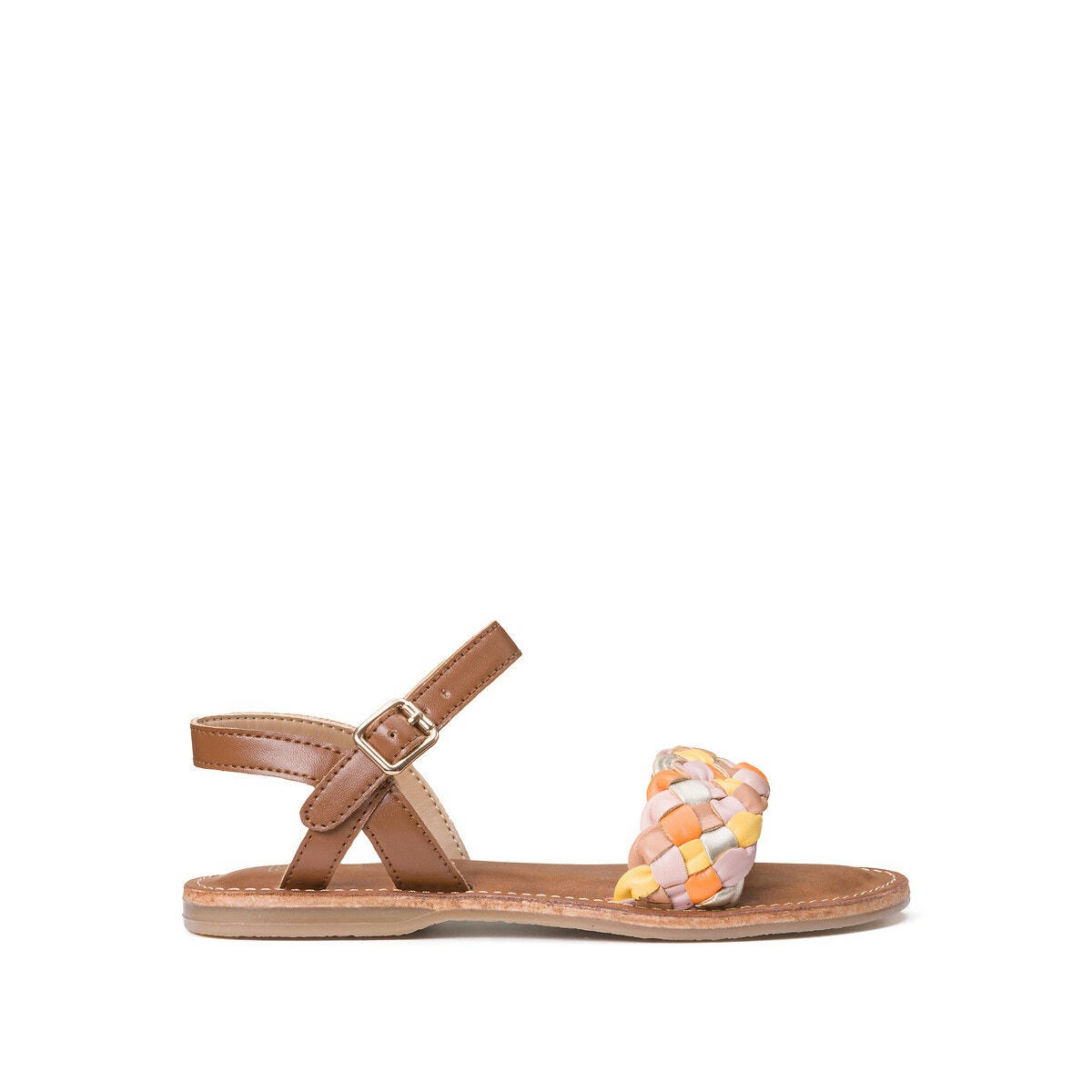 Sandales plates, brides tressées multicolores