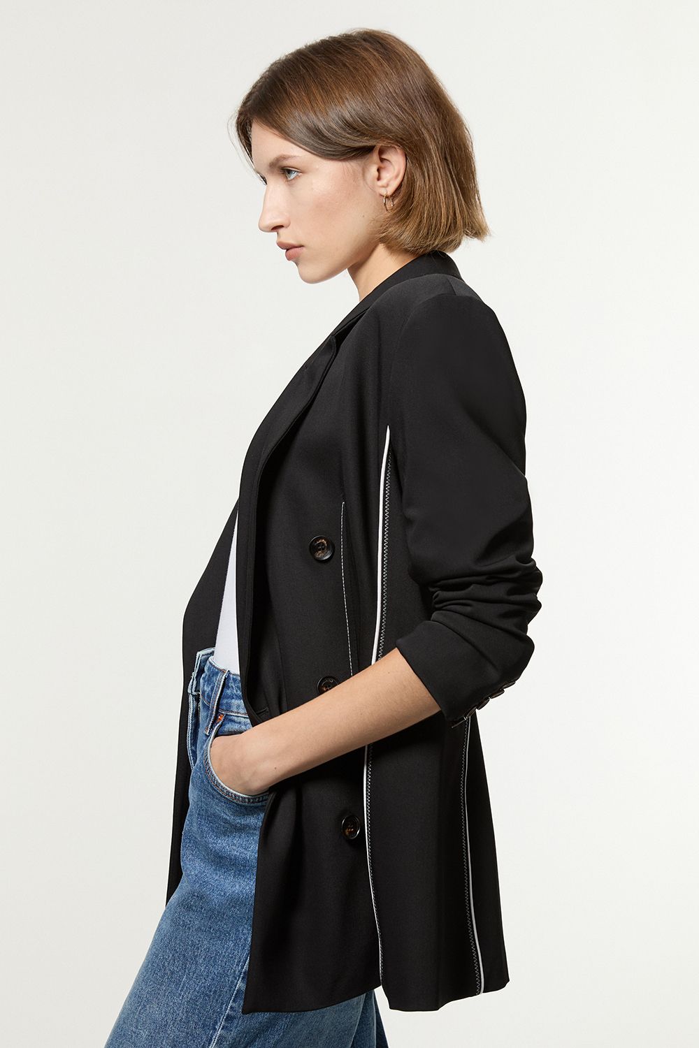 KarenMillen Tailored Contrast Tipped Stitch Detail Double Breasted Jacket