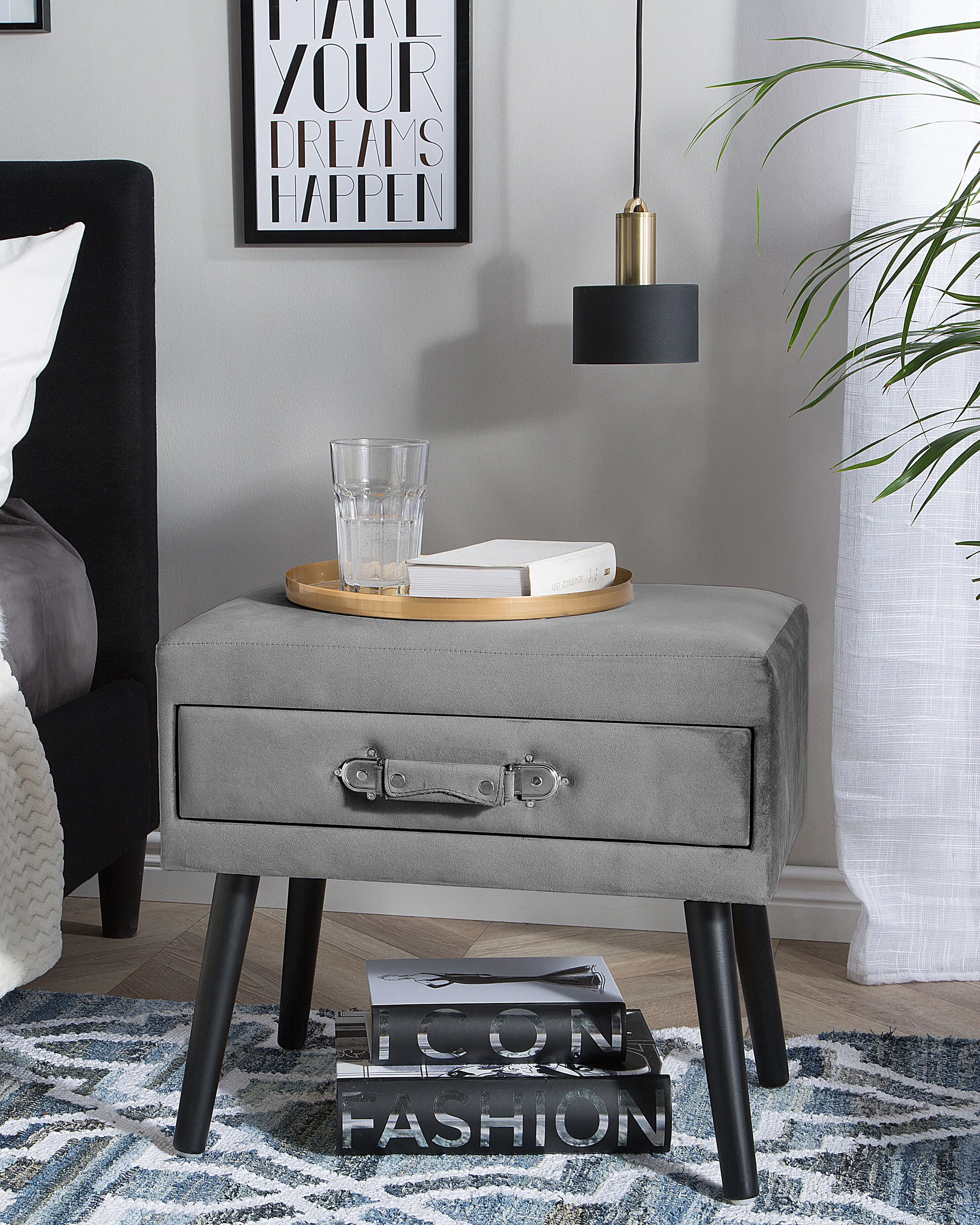 1 Drawer Bedside Table EUROSTAR Velvet Grey