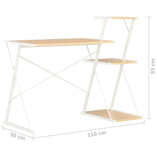 NNEVL Desk with Shelf White and Oak 116x50x93 cm