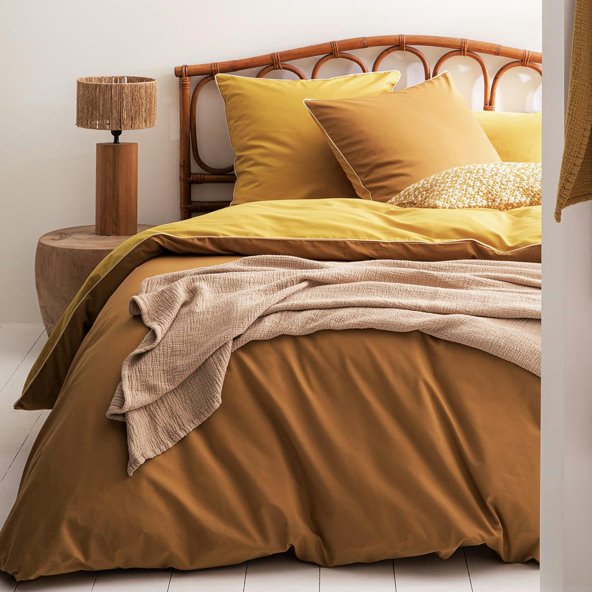 BONS JOURS - Housse de couette bicolore en coton jaune 240x220