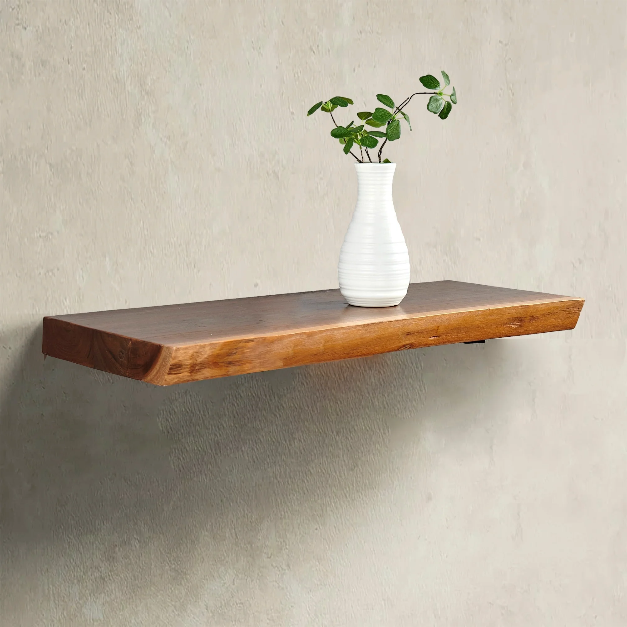 Home Soft Things 1 PieceTeak Shelf With Live Edge Wooden Wall Shelves