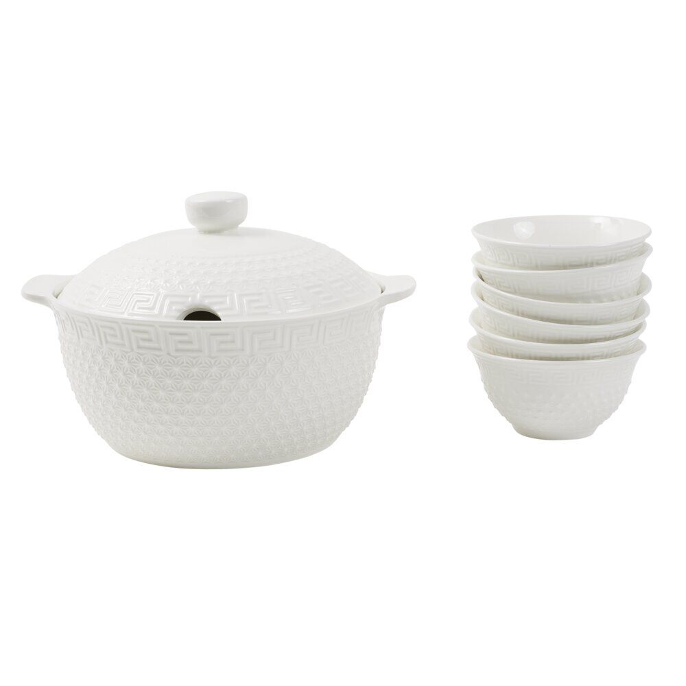 Service à soupe 9 pièces bols louche soupière porcelaine blanche