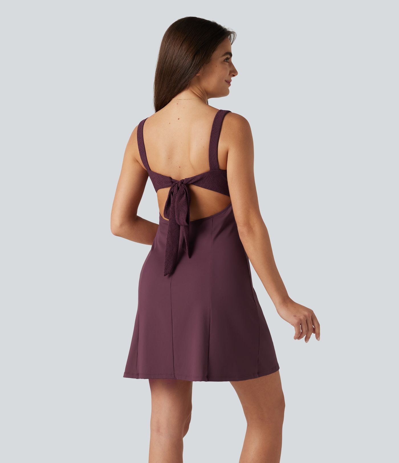 Robe courte décontractée SoftlyZero™ en dentelle contrastée légère à nouer dans le dos, à effet frais InstantCool