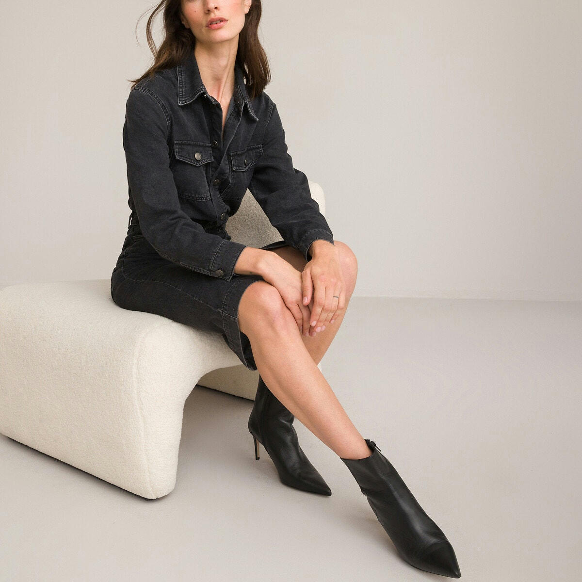 Robe chemise manches longues en denim