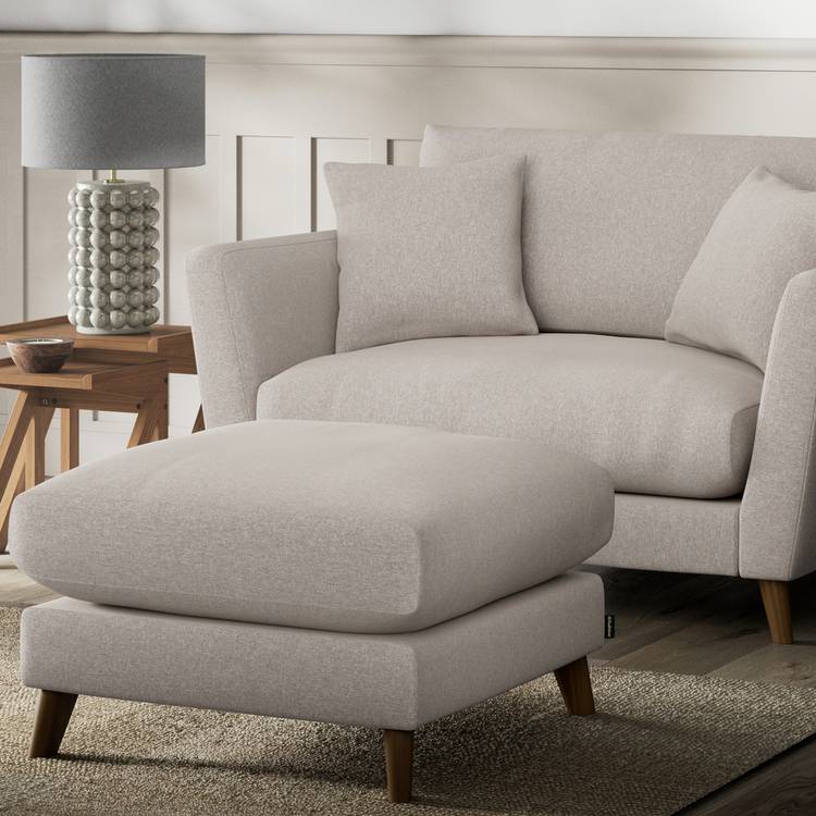 Habitat Lomond Fabric Footstool - Stone - Dark Leg