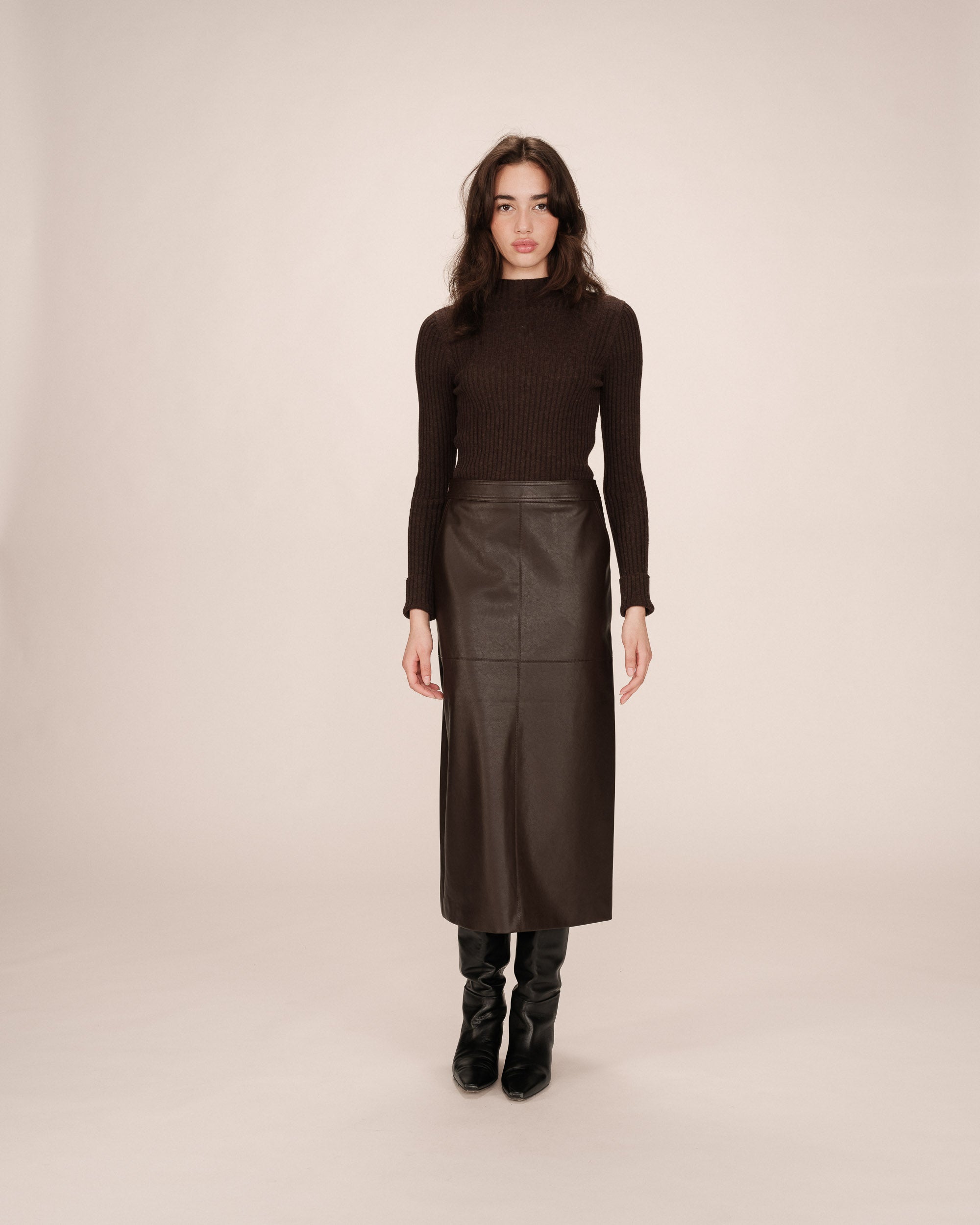 Jupe simili cuir chocolat Sirene