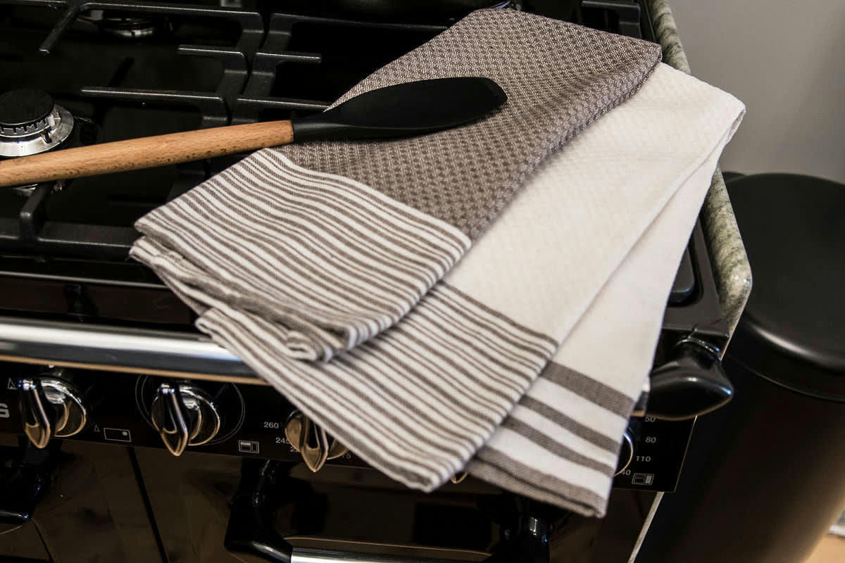 MAHDIA - Torchons (x3) coton  45x70 gris moyen