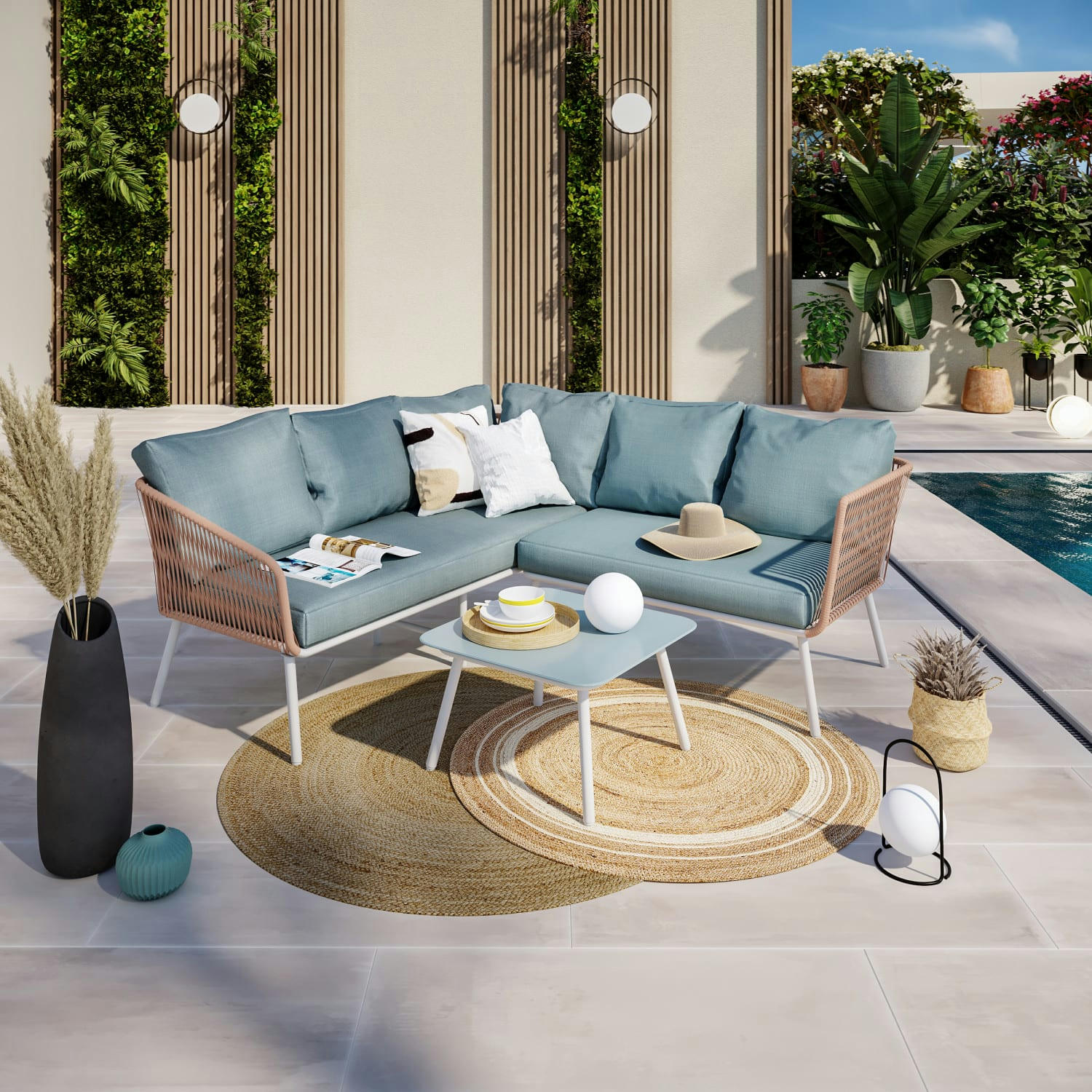 SANTORIN - Salon de jardin avec angle 5 places